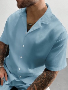 T-shirt pour homme personnalisé, ensemble deux pièces, couleur unie, manches courtes, col rond, 100% coton, tricoté sans couture, séchage rapide, 280g - Product Image 6