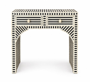 Mesa Hecha a Mano con Incrustaciones de Hueso |   Mesa de entrada geométrica en blanco y negro para decoración del hogar - Product Image 4