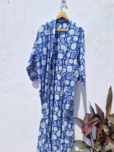 Bata de Baño Informal para Mujer, con Estampado Floral, Tejida, Cuello en V, con Cordón Ajustable, Manga 3/4, Largo hasta el Tobillo, 100% Algodón, Transpirable, para Verano - Product Image 4