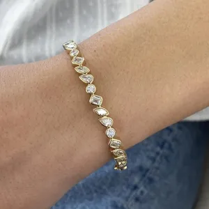 TISHYA DIAMOND 5.10 Ct Lab Grown Diamond Mix Cut Vintage IGI Certified Open Cuff <b>Bangle</b> <b>Bracelet</b> EVS 14K Yellow Gold - Product Image 5