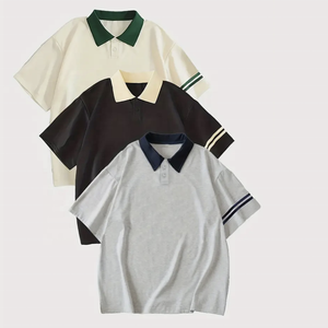 เสื้อโปโลแขนสั้นสำหรับผู้ชายเสื้อทรงบ็อกซี่เข้ารูประบายอากาศได้ดีปรับแต่งคอลายทางดีไซน์สั้นลายทางโลโก้ได้ตามต้องการ - Product Image 1