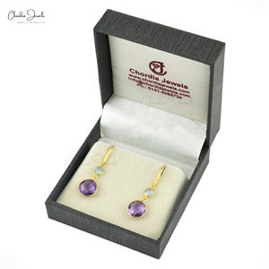 High Finish 925 Sterling <b>Silver</b> Gemstone Trendy Jewelry Genuine Light Amethyst & Sky Blue Topaz <b>Dangling</b> <b>Earrings</b> at Offer Price - Product Image 5