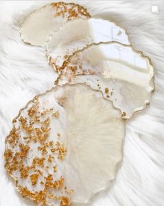 Geode Inspired Resin <b>Coaster</b> <b>Set</b> Handmade Epoxy Art <b>Coasters</b> with Agate Marble Crystal and Gold Foil Decoration - Product Image 1