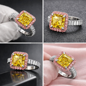 Bague de fiançailles personnalisée SHRAMAN DIAMOND, diamant de laboratoire CVD de luxe, taille coussin, jaune vif, halo, or blanc 14 carats - Product Image 5