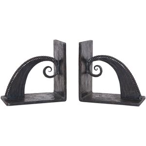 Lot de 2 serre-livres vintage en fer forgé noir, robustes et décoratifs, supports métalliques pour la maison, le bureau, la bibliothèque et le bureau. - Product Image 6