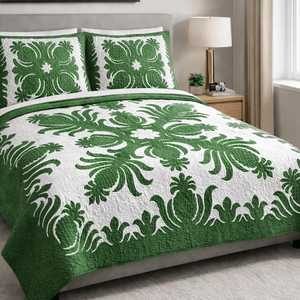 Hermosas y Elegantes Colchas con Patrones Verdes, 100% Algodón, Colchas Hawaianas para el Hogar, Decoración de Camas de Hotel, Conjuntos de Colchas con Estilo - Product Image 1
