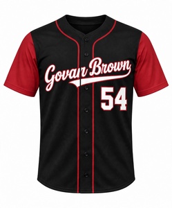 Custom Sublimated <b>Black</b> Red Baseball Jersey Full <b>Button</b> Stitch Team Name Number Vintage Streetwear Men Hip Hop Athletic <b>Button</b> - Product Image 1
