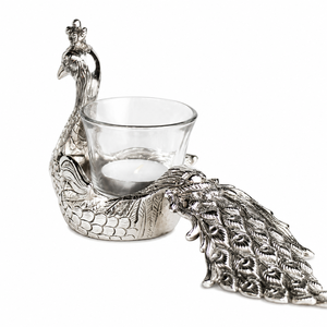 Handcrafted Metal Peacock <b>Tealight</b> <b>Candle</b> <b>Holder</b> with Glass Votive | Decorative Tabletop Home Décor & Gift - Product Image 3