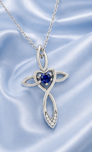 Collar con Colgante de Cruz Celta en Plata de Ley 925 con Baño de Rodio, con Circonita Cúbica Azul Zafiro y Circonita Cúbica Blanca para Mujer - Product Image 2