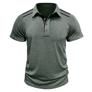 Nouvelle chemise décontractée boutonnée pour homme, à manches courtes, col à revers, en tissu tricoté imprimé uni et respirant, collection été 2026 - Product Image 6