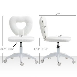Sedia da Ufficio Girevole Senza Braccioli Bianca con Ruote, Sedia da Trucco in Peluche Teddy, Sedia da Lavoro Certificata BIFMA in Nylon - Product Image 3