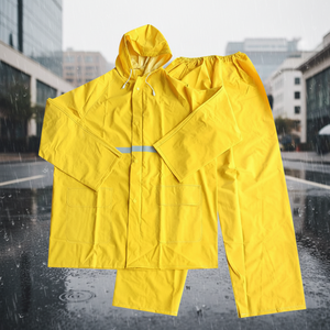 Ensemble de pluie unisexe noir en polyester/nylon imperméable, coupe-vent et respirant, avec fermetures éclair, bandes réfléchissantes et poches, pour le travail (vente en gros) - Product Image 6
