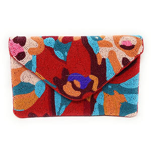 Artistic Boho Handmade Embroidered Multicolor Seed <b>Bead</b> Envelope Clutch Abstract Floral Beaded Casual Handbag Valentine's Day - Product Image 1