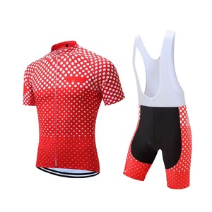 Ensemble de maillot de cyclisme pour homme à pois rouges, manches courtes, avec short à bretelles, anti-humidité, ajusté, pour l'été, pour le vélo de route - Product Image 1