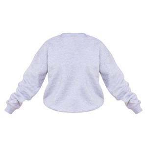 Women's Gray Crew Neck Sweatshirt Cotton Blend Knitted Long Sleeve Casual <b>O</b>-Neck Solid Color Autumn Wear - Product Image 1