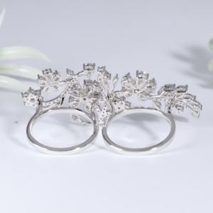 Two <b>Finger</b> <b>Ring</b> Classic Large Cluster Lab Grown Diamond Floral Vine Gold Wedding Band Luxury Statement Women Anniversary Party - Product Image 3