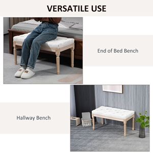 Panca per Camera da Letto in Stile Francese, Bianco Crema con Gambe in Legno Massello, Arredo Classico Rustico per Fondo Letto - Product Image 6