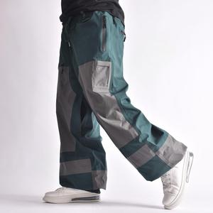 Pantalon de ski unisexe imperméable coupe-vent grande taille imprimé color block avec logo frontal en polyester et nylon à cordon de serrage pour adultes - Product Image 1