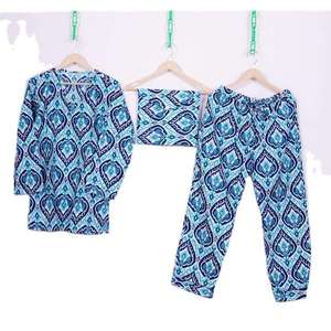 Ensemble pyjama 2 pièces en satin 100 % coton pour femme, imprimé à la main, manches longues, col en V, taille élastique, respirant, collection automne 2026 - Product Image 3