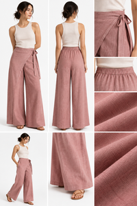 Top Ranking Alibaba Supplier Summer Casual Loose Breathable White Ribbed Top with Mid Waist Pink Wrap Trousers Wholesale - Product Image 5