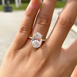 Anillo de compromiso de diamante de laboratorio ovalado de 3 CT, anillo solitario de oro amarillo macizo de 14K con banda de catedral Eternity, anillo de boda de lujo - Product Image 6