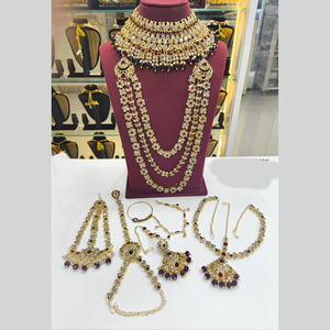 JeweleMarket Traditional Gold Plated Ethnic Crystal & Rhinestone Kundan & Beads <b>Bridal</b> <b>Jewelry</b> <b>Set</b> for Women - Product Image 3