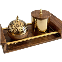 Brûleur d'encens rond traditionnel en laiton, base en bois faite à la main, design en dôme perforé, naturel, toutes saisons, pour une utilisation sur table en intérieur