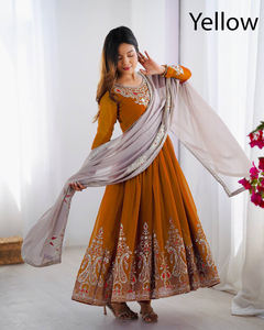 Vestido Anarkali de estilo tradicional indio, con bordado de lentejuelas en georgette, traje Pishwas de diseñador para mujer con dupatta, listo para usar. - Product Image 2