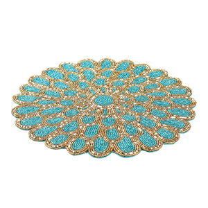 TOP QUALITY UNIQUE LEAF DESIGN HANDMADE GLASS <b>BEADED</b> TABLE <b>PLACEMATS</b> at WHOLESALE PRICE Embroidered - Product Image 2