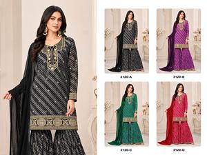 Traje Sharara de Diseñador en Georgette con Estampado Digital y Bordado Pesado con Lentejuelas y Trabajo de Codificación, Compre Directamente del Proveedor - Product Image 5