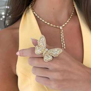Bague Cocktail Papillon en Diamant de Laboratoire Personnalisée Or Massif 14K 18K Coupe Asscher Ronde Bague Statement Prix B2B OEM ODM Vente en Gros - Product Image 4