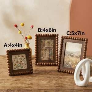 Vintage <b>Wooden</b> Beaded <b>Picture</b> <b>Frame</b> Rustic Walnut Photo <b>Frame</b> Sold Individually or Set of 3 Warm Farmhouse Neutra Decor - Product Image 5