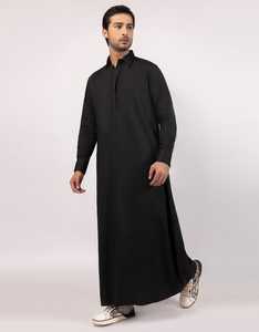<b>Men's</b> Black <b>Thobe</b> Long Sleeve Floor Length Cotton Modest Islamic Clothing Daily Wear Middle Eastern Style Regular Fit - Product Image 5