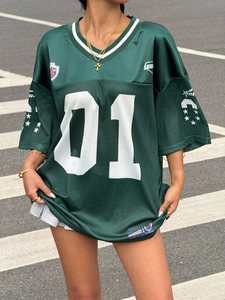 Camiseta de Fútbol Americano Oversize para Mujer, Personalizada, de Malla de Poliéster Transpirable, con Número Impreso, Estilo Urbano, Fabricante OEM al por Mayor - Product Image 2