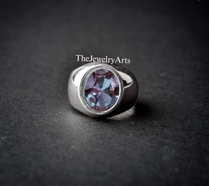 Bague de fiançailles vintage en Alexandrite, taille ovale, halo, argent sterling 925, bijou pierre de naissance, pierre précieuse changeante de couleur, cadeau - Product Image 5