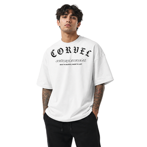 Retro Serif Branding and Minimal Text Print <b>men's</b> <b>shirts</b> OEM <b>Men</b>’s <b>White</b> Graphic Crew Neck Tee <b>Short</b> <b>Sleeve</b> Streetwear Wholesale - Product Image 1