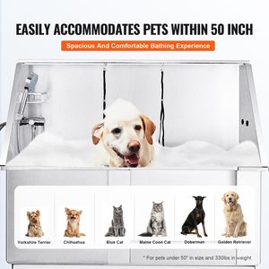 Vasca Professionale per Toelettatura Cani in Acciaio Inossidabile 50 Pollici, Stazione di Bagno per Cani con Regolazione Elettrica dell'Altezza, Rubinetto, Portasapone, PVC Lusso - Product Image 6