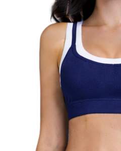 ชุดออกกำลังกายผู้หญิงสีน้ำเงินกรมท่าตัดขาว ประกอบด้วยเสื้อชั้นในกีฬาและกางเกงขาบานเอวสูง ผ้าสเตรช เหมาะสำหรับโยคะ ฟิตเนส และยิม รับผลิตตามสั่ง ขายส่ง OEM - Product Image 4