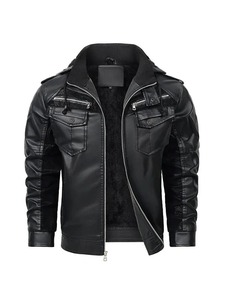 เสื้อแจ็คเก็ตหนังมีฮู้ดสีดำสำหรับผู้ชาย ยี่ห้อเฟรด - Product Image 1