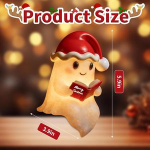 Statuetta di Fantasma Natalizio Carino che Legge un Libro, Lampada per Decorazione Casa, Regalo, Oggetto Decorativo da Tavolo e Libreria per Addobbi Natalizi - Product Image 6
