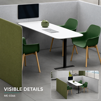 Table de négociation de bureau modulaire moderne en MDF semi-fermée, gris-vert, avec panneaux d'intimité, 4 places, pour réunions d'équipe collaboratives
