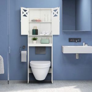 FCH <b>White</b> Double Door Fork Toilet Cabinet Bathroom <b>Shelves</b> - Product Image 1