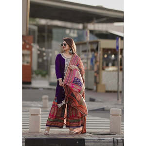 Ensemble pour femme en soie pure Chinon avec haut Plazzo & Dupatta pour fête Taille 2XL - Product Image 6