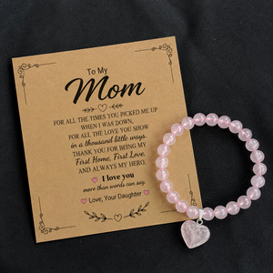 Bracelet en perles de quartz rose en forme de cœur, bijoux en pierre de cristal faits à la main, thème amour, cadeau pour maman, fête des mères - Product Image 4