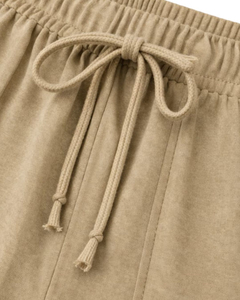 Conjunto de 2 Piezas para Mujer, Color Caqui, Camiseta de Manga Corta con Pantalones Cortos con Cordón, Tejido Sólido, Transpirable, Informal, para Primavera/Verano - Product Image 5