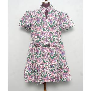 Robe trapèze bohème mini en pur coton doux pour femme, imprimé palmiers fait main, style minimaliste, décontractée, pour soirée, tenue de bureau formelle - Product Image 1