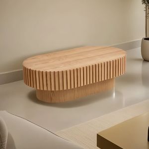 43.70 Inch Modern Handcrafted Oval Drum <b>Coffee</b> <b>Table</b> with Sturdy Pedestal <b>Small</b> Wooden <b>Coffee</b> <b>Table</b> for Living Room - Product Image 1