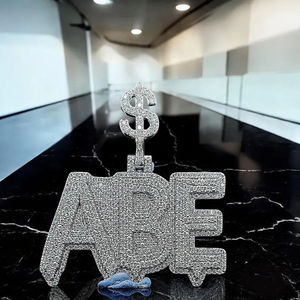 Ace Letter Pendant <b>Charm</b> <b>Silver</b> Plated Alloy Crystal Rhinestone Hiphop Style Men's Jewelry Gift - Product Image 2