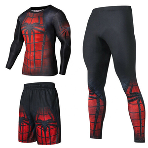 Ensemble de rashguard de compression pour homme, motif venin d'araignée rouge et noir, manches longues, pantalon long et short, séchage rapide, pour la gym et le fitness - Product Image 3