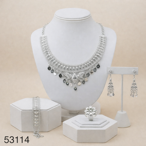 Elegante Juego de Collar y Pendientes de Mujer con Diseño de Hoja, Chapado en Oro y Circonitas, Cadena de Cuerda de 16 Pulgadas, Modelo 53113 - Product Image 2